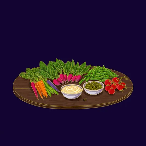 Crudités with hummus and olives